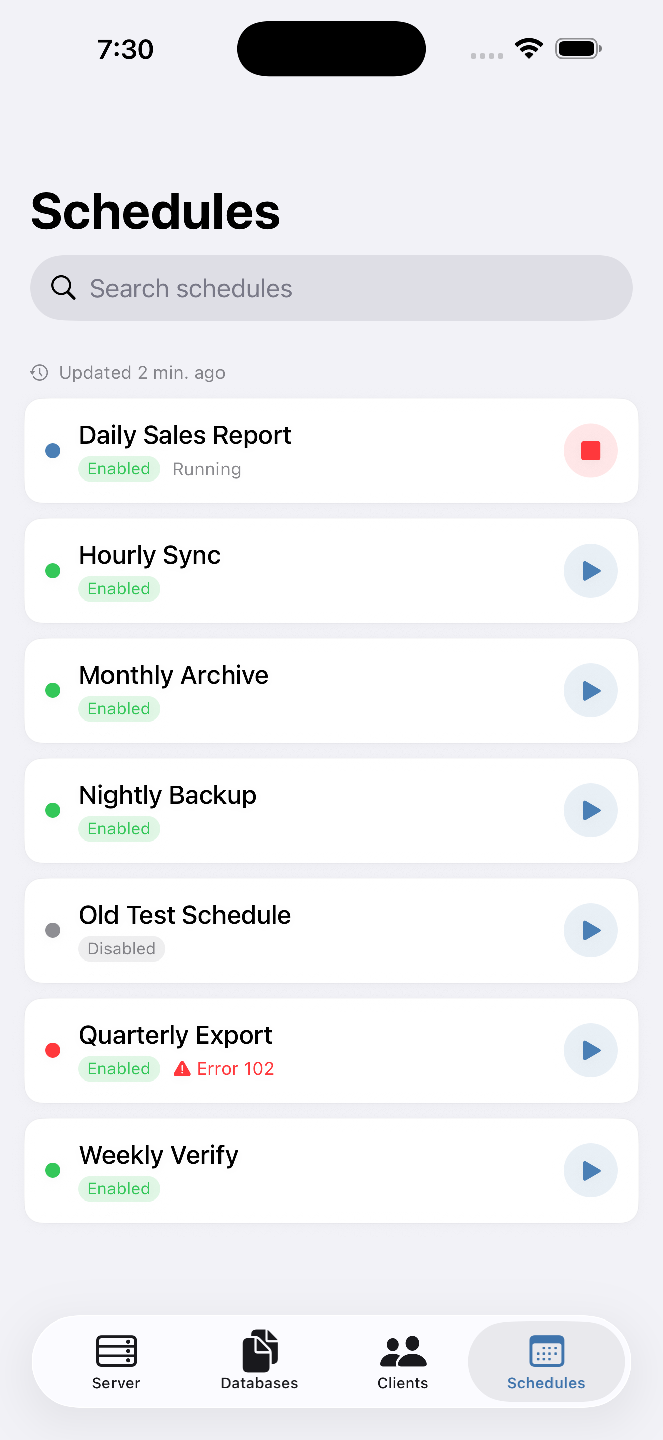 iOS Schedules tab